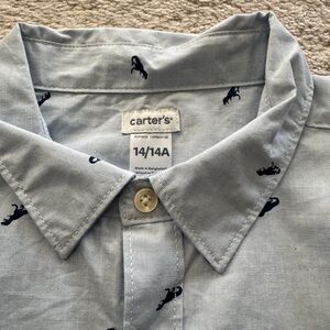 Carter's Light Blue Button-Down Shirt with Navy Animal Print